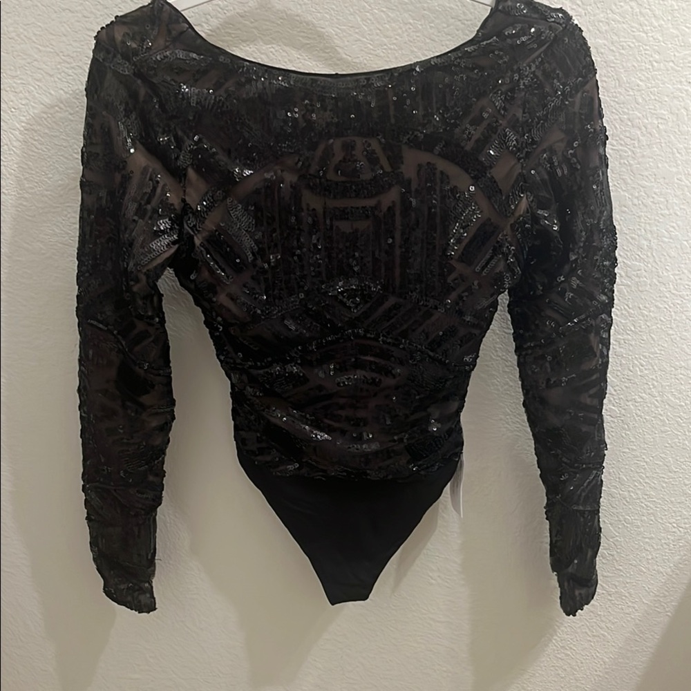 Dress the Population Glamorous Black Sequin Fitted Bodysuit